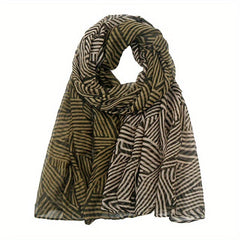 Vintage Striped Voile Scarf Hijab Block Boho Shawl Turban Sunscreen Headscarf