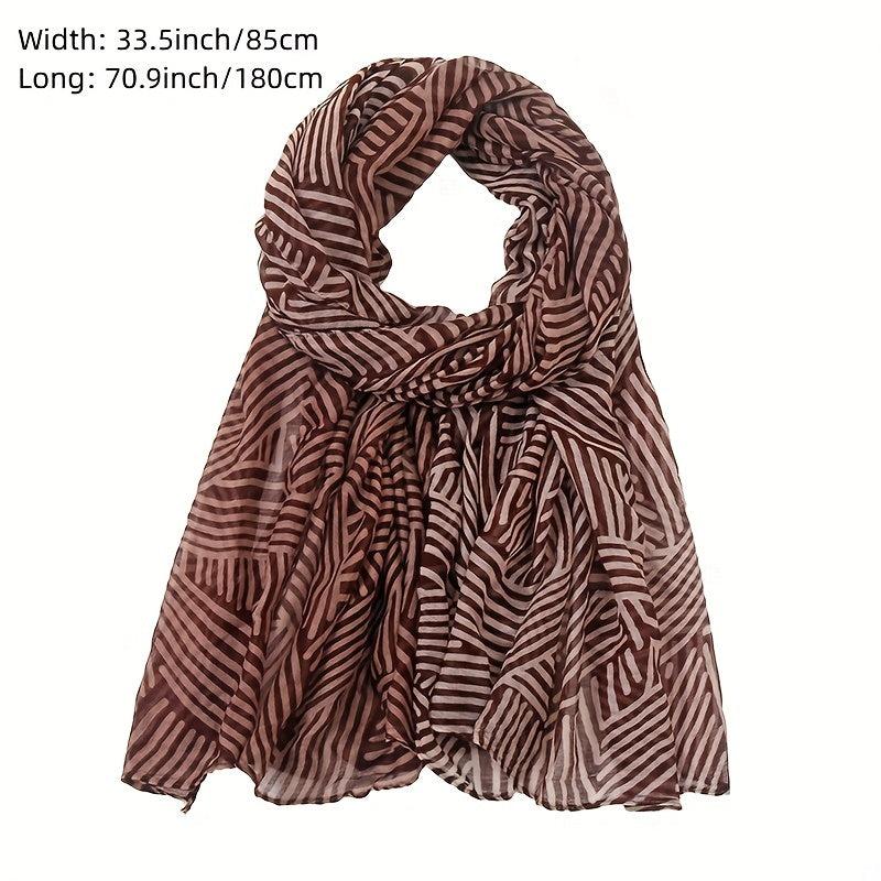 Vintage Striped Voile Scarf Hijab Block Boho Shawl Turban Sunscreen Headscarf