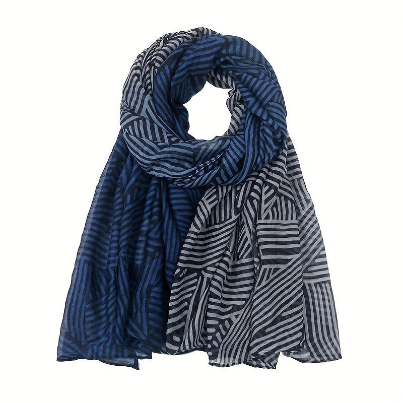 Vintage Striped Voile Scarf Hijab Block Boho Shawl Turban Sunscreen Headscarf