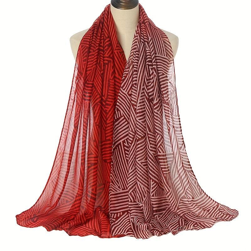 Vintage Striped Voile Scarf Hijab Block Boho Shawl Turban Sunscreen Headscarf