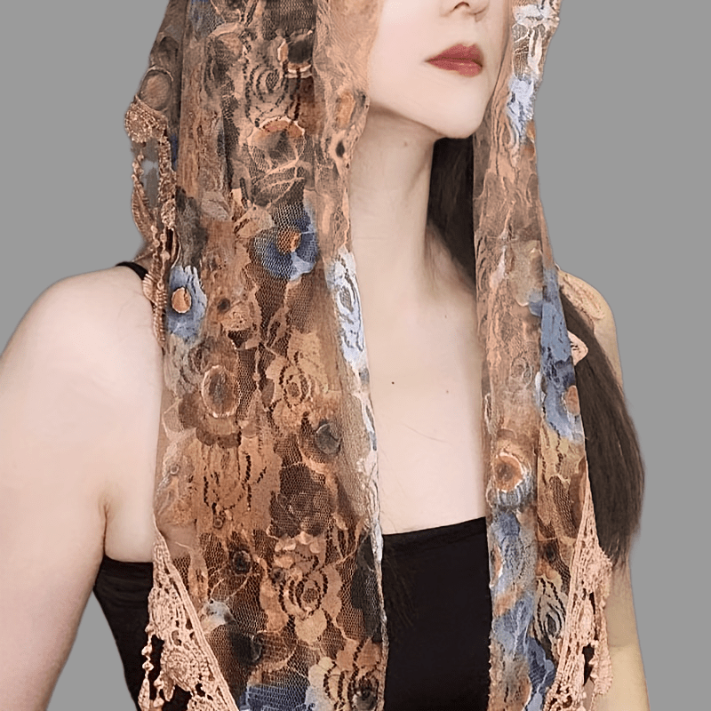 Rose Lace Triangle Scarf Tassel Veil Vintage Mantilla Head Covering