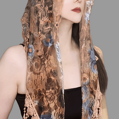 Rose Lace Triangle Scarf Tassel Veil Vintage Mantilla Head Covering