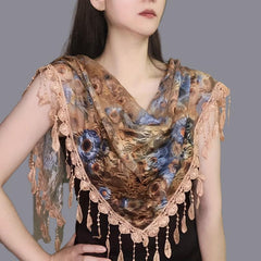 Rose Lace Triangle Scarf Tassel Veil Vintage Mantilla Head Covering