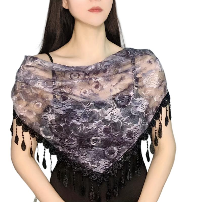 Rose Lace Triangle Scarf Tassel Veil Vintage Mantilla Head Covering