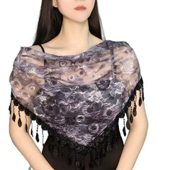 Rose Lace Triangle Scarf Tassel Veil Vintage Mantilla Head Covering