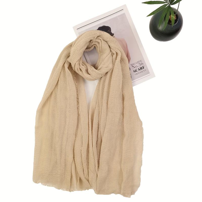 Khaki Crinkle Hijab Solid Scarf Casual Shawl Windproof Head Wrap