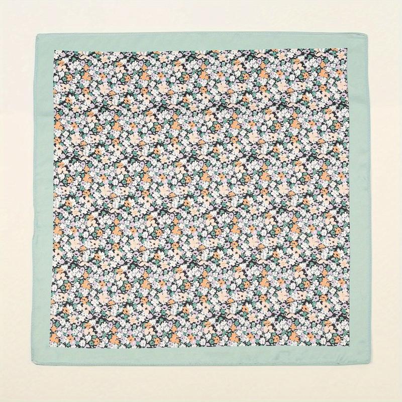 Floral Print Green Bandana Silk Head Wrap Square Scarf Women Neckerchief