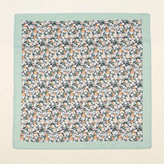 Floral Print Green Bandana Silk Head Wrap Square Scarf Women Neckerchief