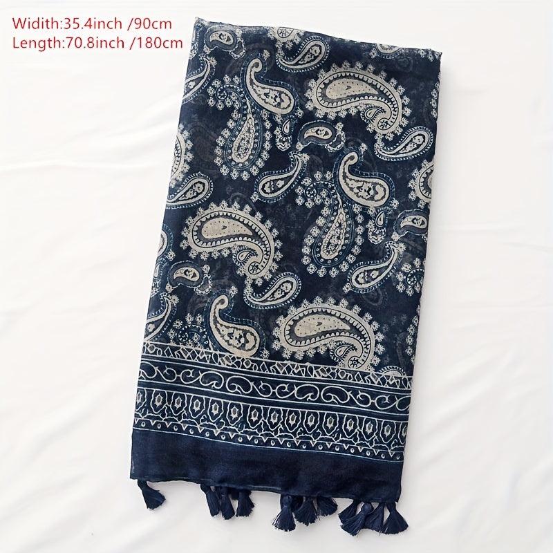 Vintage Paisley Print Tassel Scarf Boho Shawl Women Head Wrap