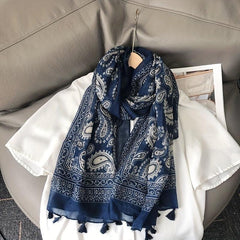 Vintage Paisley Print Tassel Scarf Boho Shawl Women Head Wrap