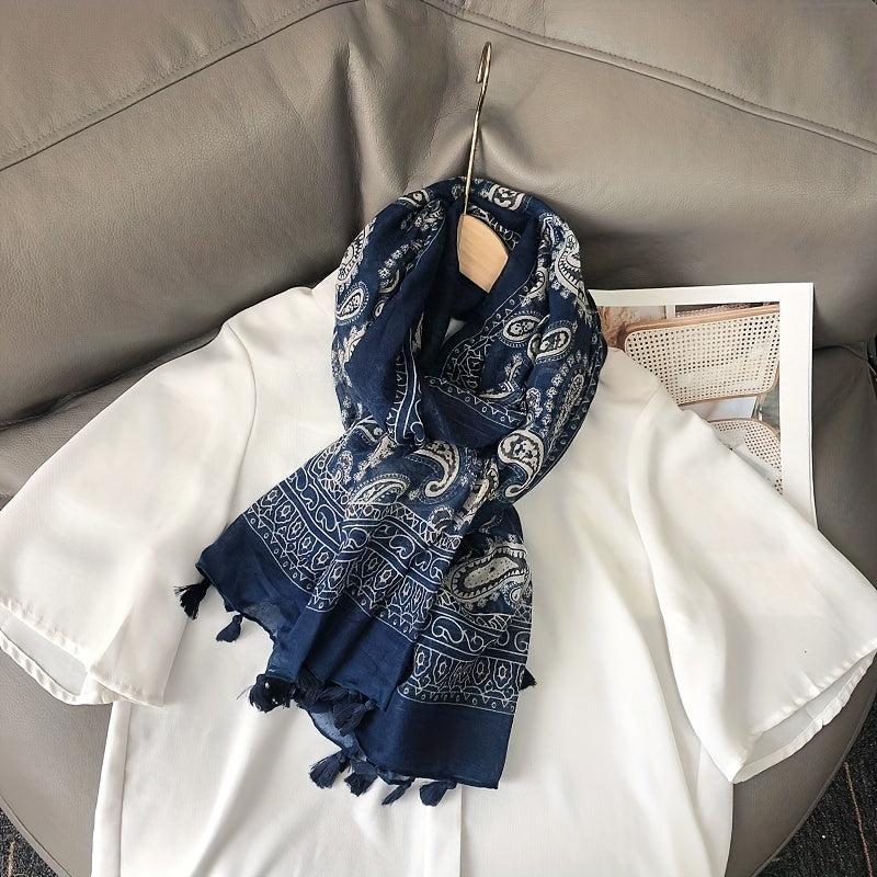 Vintage Paisley Print Tassel Scarf Boho Shawl Women Head Wrap
