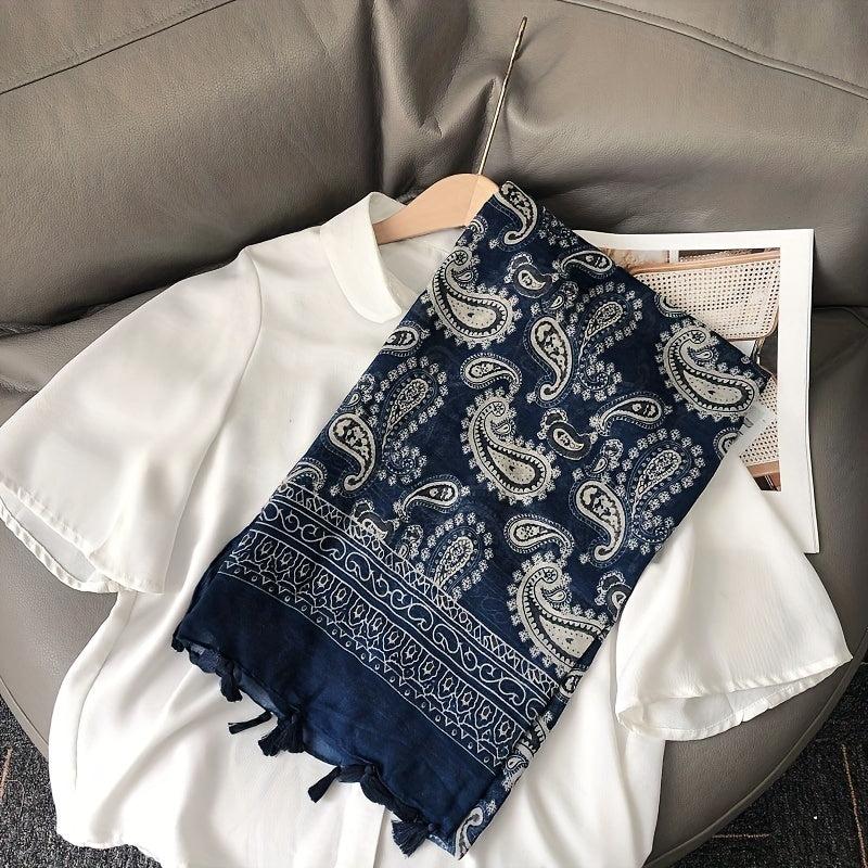 Vintage Paisley Print Tassel Scarf Boho Shawl Women Head Wrap