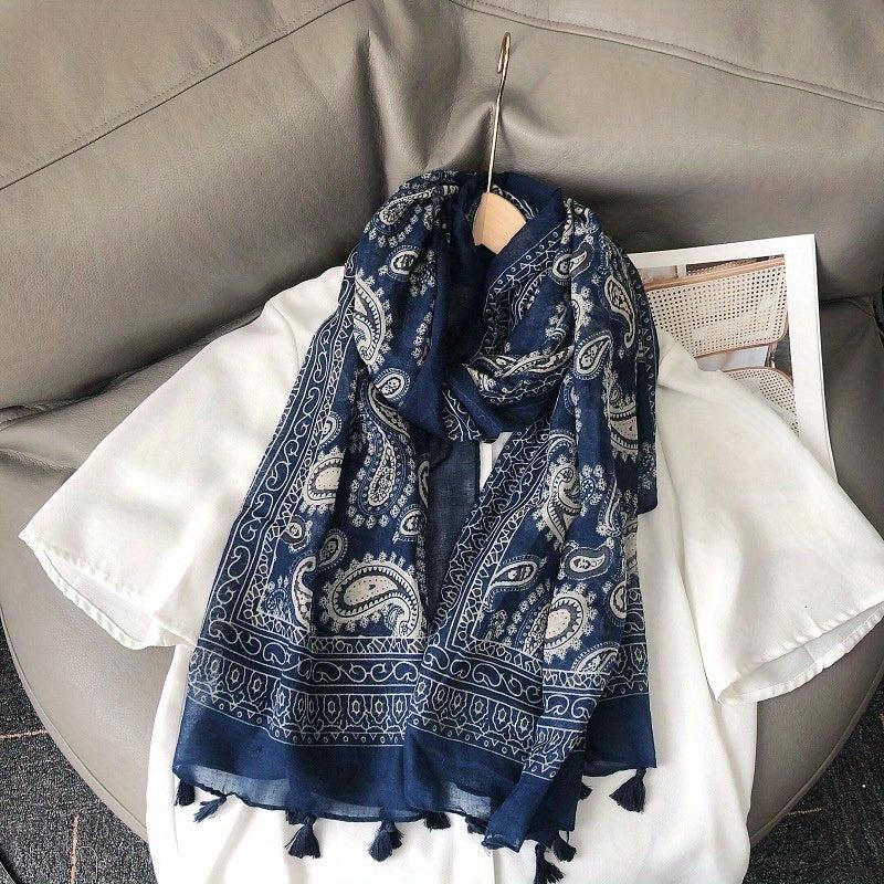 Vintage Paisley Print Tassel Scarf Boho Shawl Women Head Wrap