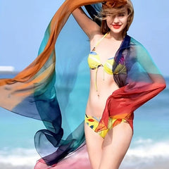  Chiffon Scarf Gradient Beach Bikini Cover Up Casual Sunscreen Shawl