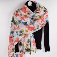 Ginkgo Leaf Print Scarf Bohemian Tassel Shawl Warm Vintage Sunscreen Head Wrap