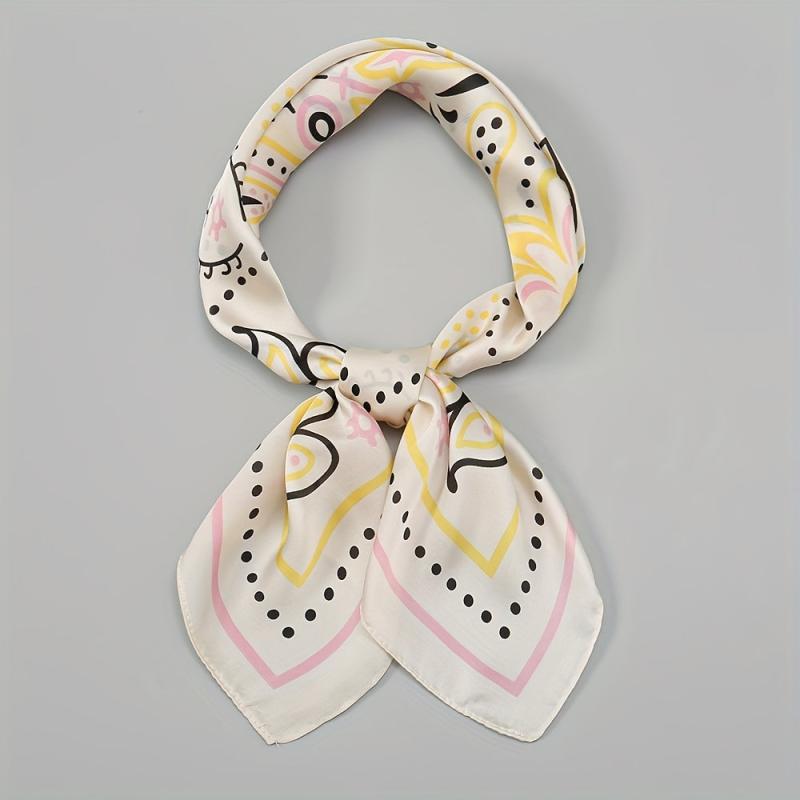 Geometric Paisley Print Bandana Square Scarf Satin Neckerchief