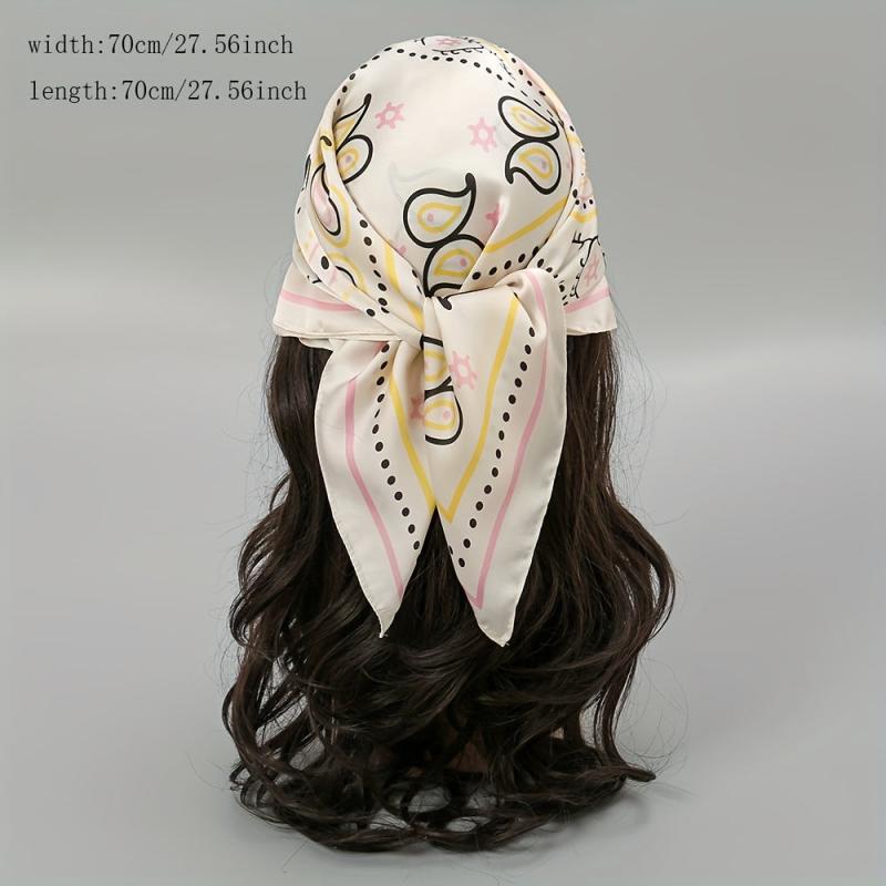 Geometric Paisley Print Bandana Square Scarf Satin Neckerchief