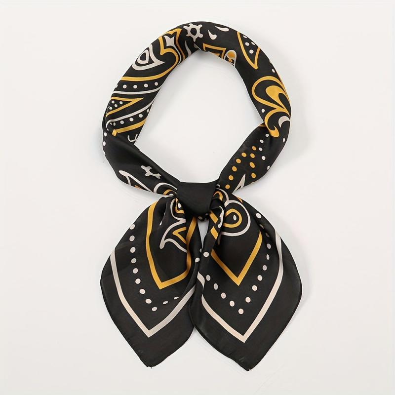 Geometric Paisley Print Bandana Square Scarf Satin Neckerchief