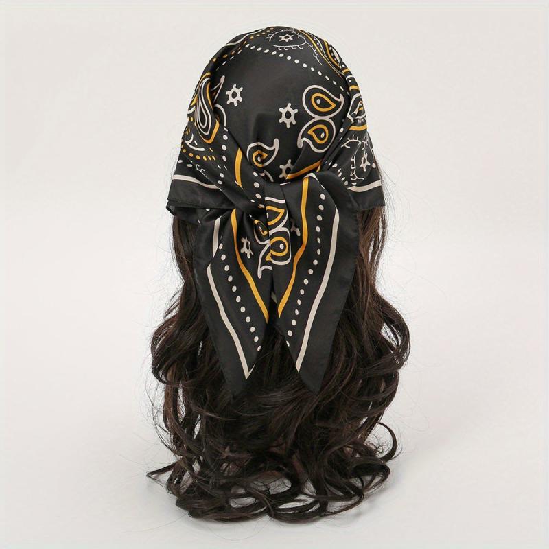 Geometric Paisley Print Bandana Square Scarf Satin Neckerchief