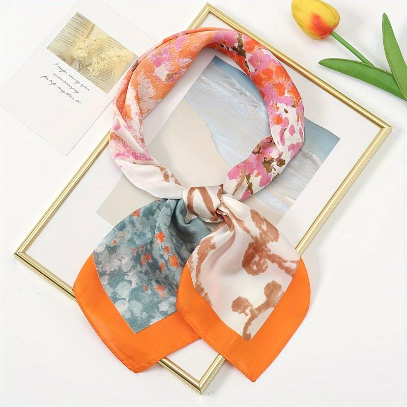 Vintage Tree Print Bandana Classic Block Shawl Satin Square Scarf