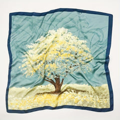 Vintage Tree Print Bandana Classic Block Shawl Satin Square Scarf