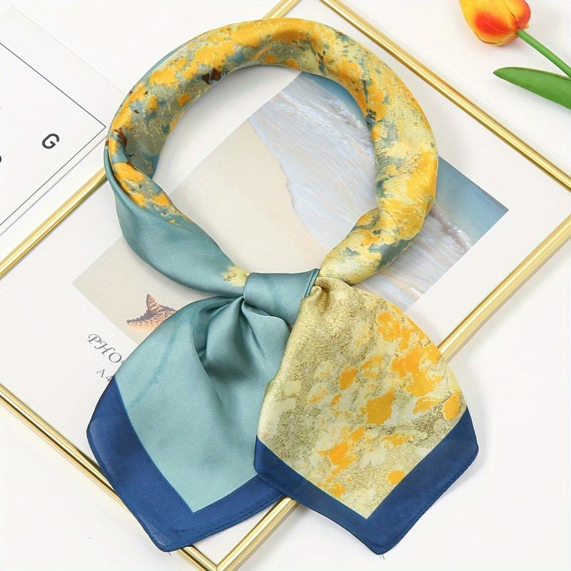 Vintage Tree Print Bandana Classic Block Shawl Satin Square Scarf