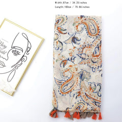 Orange Floral Paisley Print Boho Shawl Turban Beach Travel Sunscreen Head Wrap