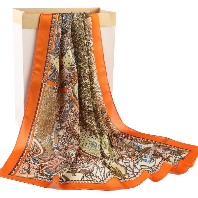 70cm Small Square Scarf Classic Print Women's Neckerchief Windproof Sunscreen