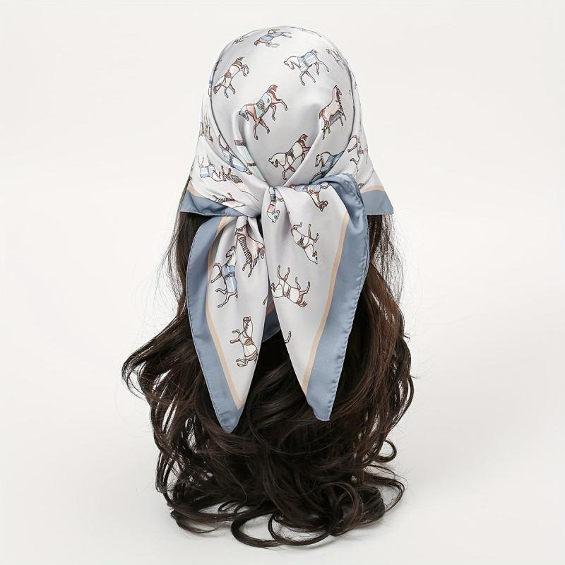 Horse Print Bandana Classic Satin Square Scarf Neckerchief Head Wrap
