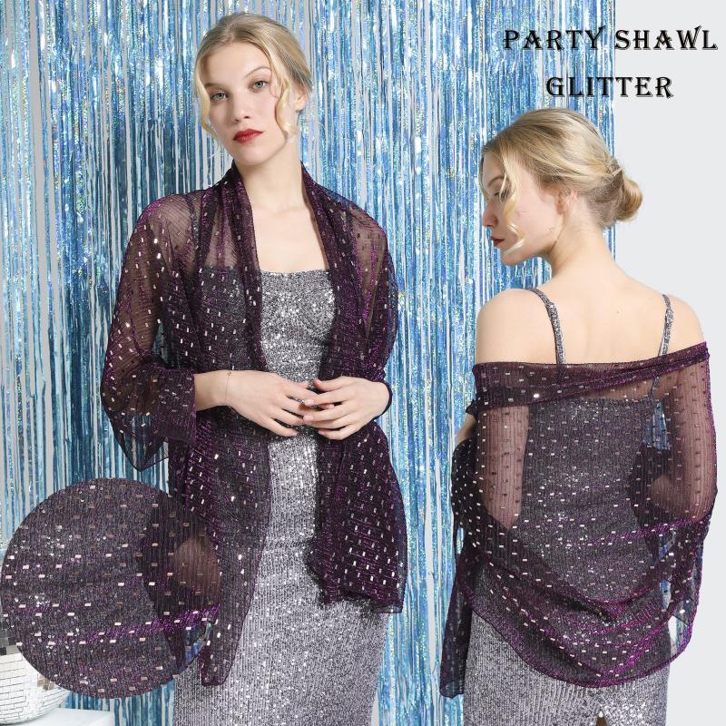 Sequin Shawl Crinkle Decorative Shawl Women Dress Wrap Accessories Cape