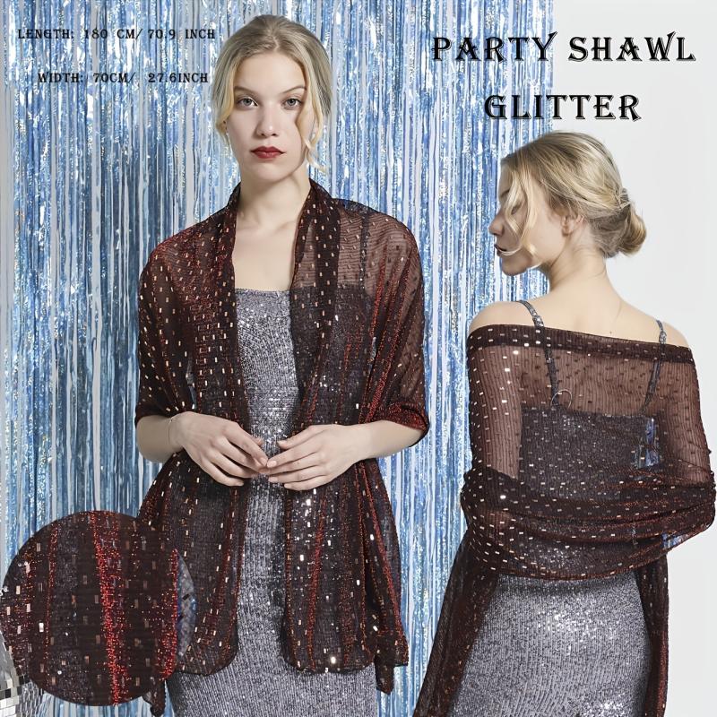 Sequin Shawl Crinkle Decorative Shawl Women Dress Wrap Accessories Cape