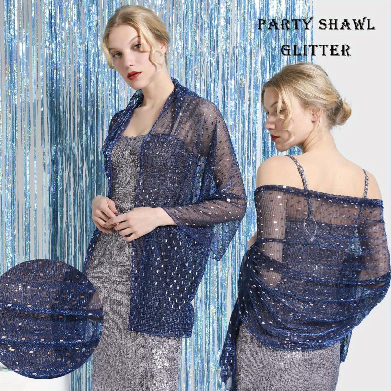 Sequin Shawl Crinkle Decorative Shawl Women Dress Wrap Accessories Cape