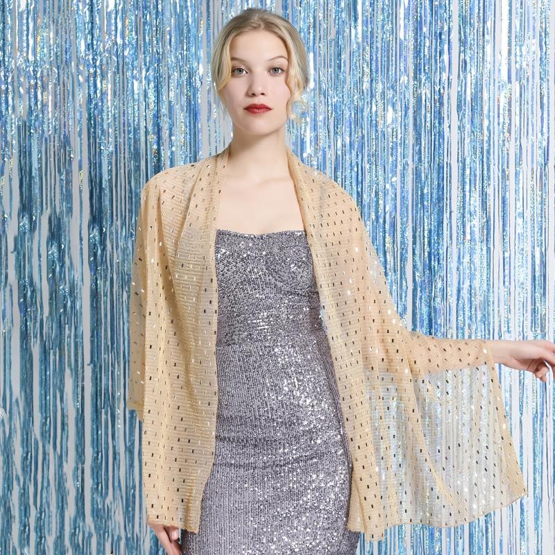 Sequin Shawl Crinkle Decorative Shawl Women Dress Wrap Accessories Cape