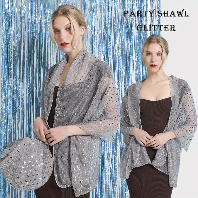 Sequin Shawl Crinkle Decorative Shawl Women Dress Wrap Accessories Cape