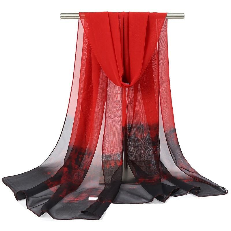 Chiffon Classic Style Ink Gradient Thin Headwrap Large Shawl