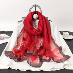 Flower Embroidered Scarf Silk Shawl Wrap Gift For Mother
