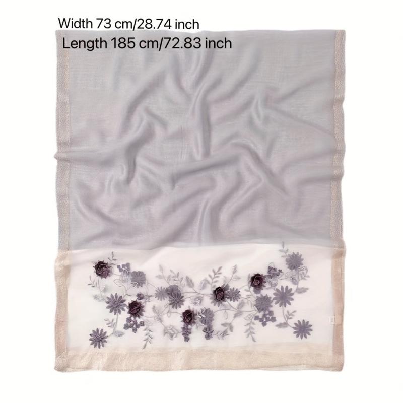 Flower Embroidered Scarf Silk Shawl Wrap Gift For Mother
