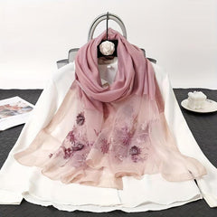 Flower Embroidered Scarf Silk Shawl Wrap Gift For Mother