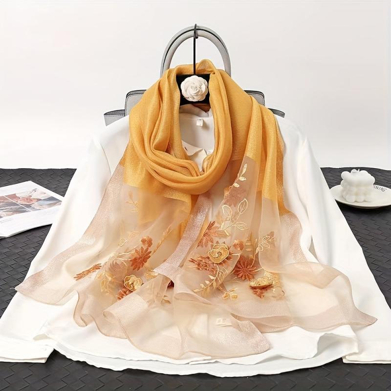 Flower Embroidered Scarf Silk Shawl Wrap Gift For Mother
