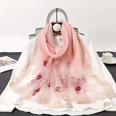 Flower Embroidered Scarf Silk Shawl Wrap Gift For Mother