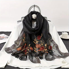 Flower Embroidered Scarf Silk Shawl Wrap Gift For Mother