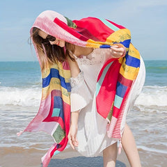 Boho Block Large Scarf Geometric Print Tassel Shawl Outdoor Windproof Head Wrap