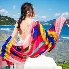Boho Block Large Scarf Geometric Print Tassel Shawl Outdoor Windproof Head Wrap