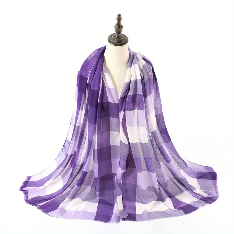 Plaid Print Scarf Shawl Windproof Head Wrap Warm Scarf For Women