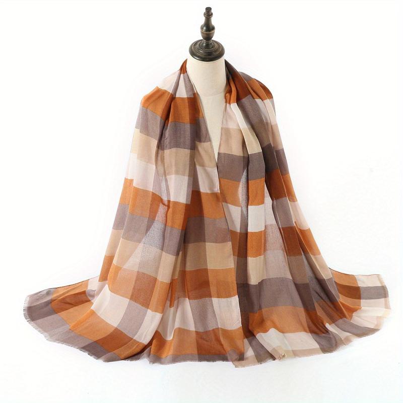 Plaid Print Scarf Shawl Windproof Head Wrap Warm Scarf For Women