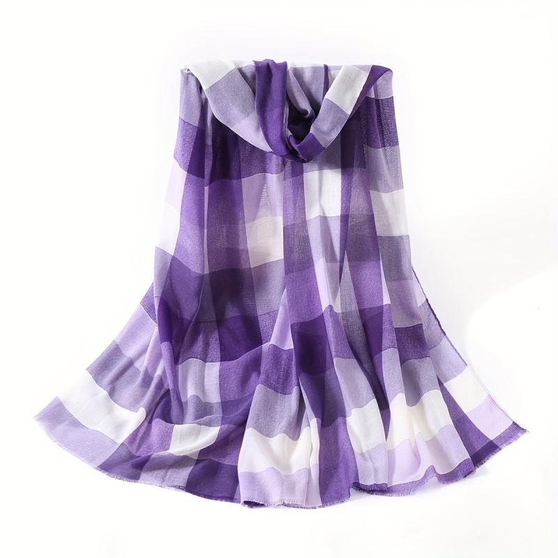 Plaid Print Scarf Shawl Windproof Head Wrap Warm Scarf For Women