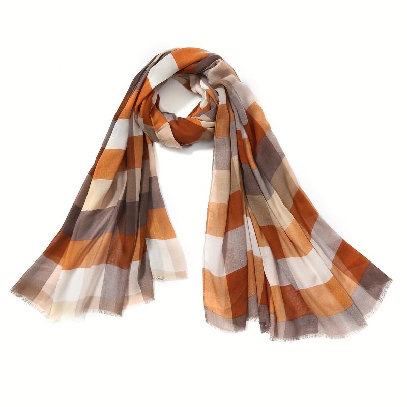 Plaid Print Scarf Shawl Windproof Head Wrap Warm Scarf For Women