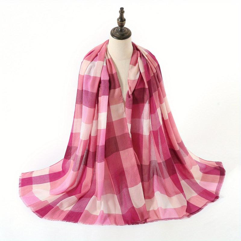 Plaid Print Scarf Shawl Windproof Head Wrap Warm Scarf For Women