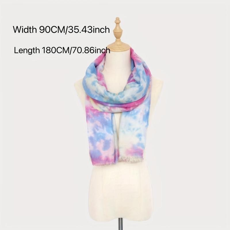 Rainbow Tie Dye Print Scarf Frayed Edge Shawl Casual Breathable