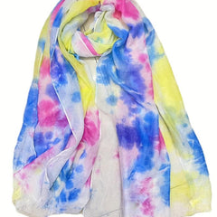 Rainbow Tie Dye Print Scarf Frayed Edge Shawl Casual Breathable